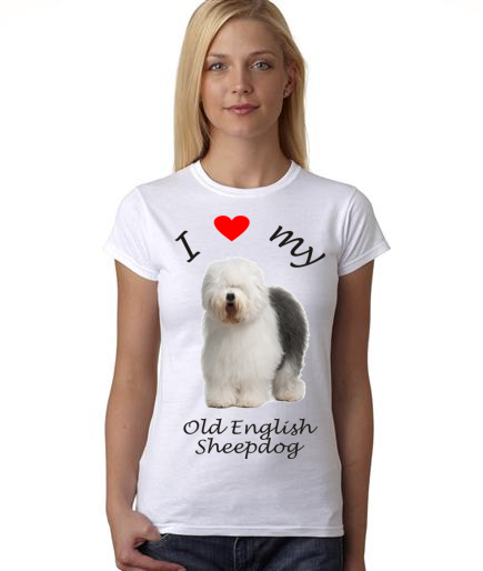 Dogs - I Heart My Old English Sheepdog on Womans Shirt